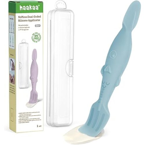 haakaa Baby Diaper Cream Spatula, NoMess Dual-Ended Silicone Diaper Rash Cream Applicator with Hygienic Case, Butt Spatula for Baby, Sky Blue