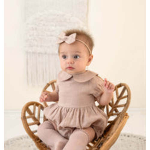 Peter Pan Collar Linen Bubble Romper + Bow | Allie – Olive and Cradle