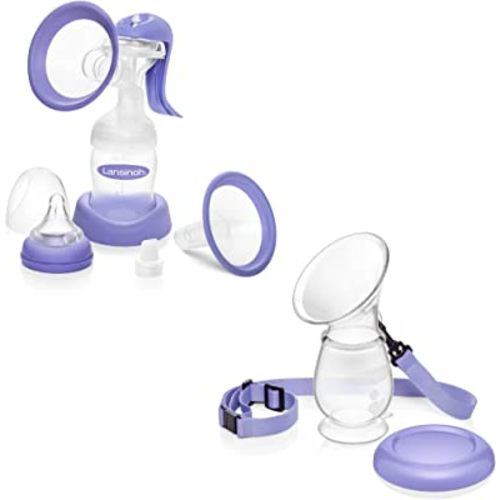 Lansinoh Manual Breast Pump and Silicone Breast Pump Bundle for Breastfeeding Moms