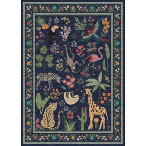 6x9 Washable Animal Rugs Soft Low Pile Non Slip Large Forest Jungel Carpet for Living Room Bedroom Dining Nursery Farmhouse Laundry, Purple