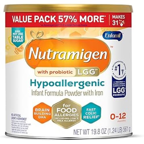 Enfamil Nutramigen Hypoallergenic Baby Formula with Iron, Lactose Free, Colic Relief from Cow's Milk Allergy Starts in 24 Hours, Brain Building DHA, Probiotic LGG for Immune Support, 19.8 Oz Can