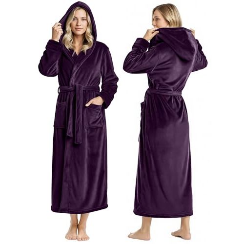 Premium Plush Fleece Robes for Women with Hood Fluffy Soft Long Bathrobe