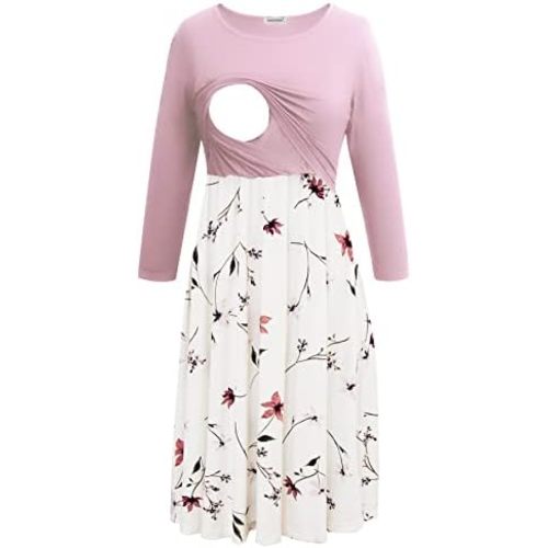 Smallshow Women's Maternity Nursing Dress 3/4 Sleeve Dress for Breastfeeding