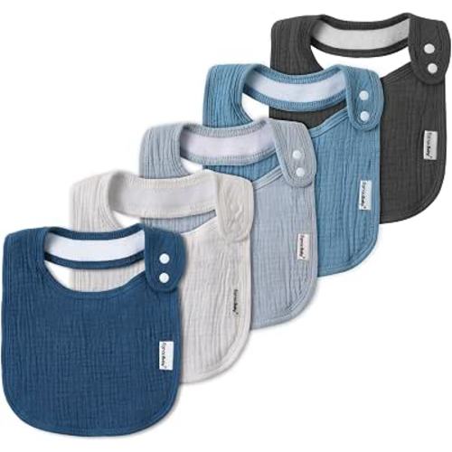 Muslin Bibs for Baby Boys Girls,Organic Muslin Baby Bib for Drooling and Teething,Soft Bandana Drool Bibs 5 Pack