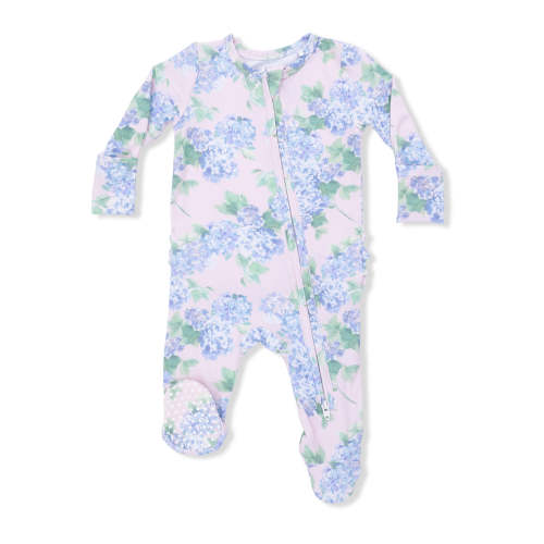 2-Way Zip Ruffle Footie, Hydrangeas – SpearmintLOVE