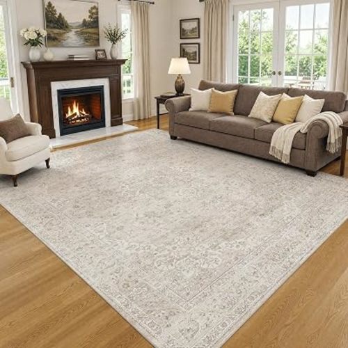 FMFUNCTEX 6x9 Washable Beige Neutral Vintage Retro Area Rug for Living Room