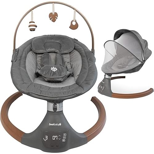 Jool Baby Nova Nature Baby Swing for Newborns with Natural Wood Toys, Electric Motorized Infant Swing, Bluetooth Music, Remote (Slate)