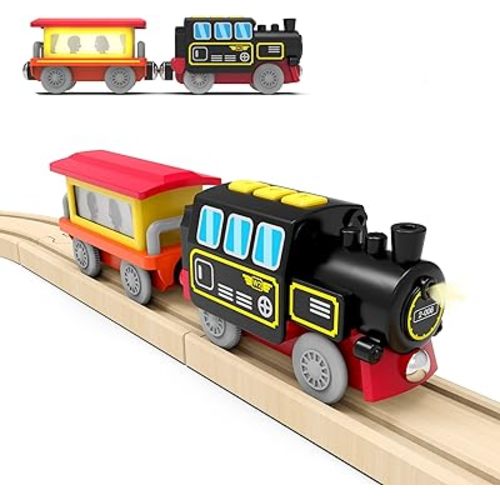 Battery Operated Locomotive Train for Wooden Tracks, Motorized Train Toys for Toddlers, Trains Accessories Compatible with Thomas, Brio, Chuggington, Melissa and Doug (Battery Not Included)