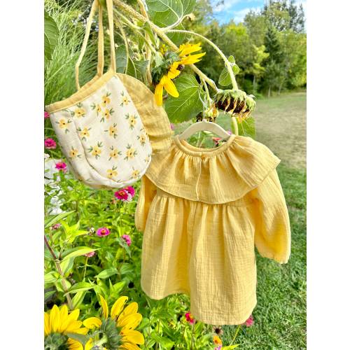 Organic Cotton Baby Girl Dress | Long Sleeve Ruffle Collar