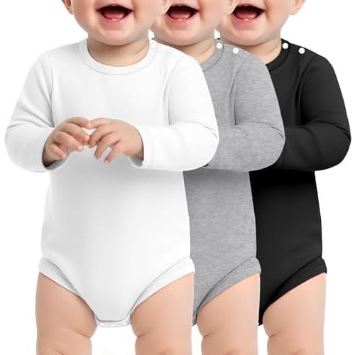 3 Pack Baby Bodysuit Long Sleeve for Toddler Boy & Girl Unisex Infant 0-24 Months