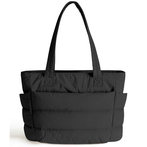 Puffer Tote Bag for Women, Cute Quilted Carryall with Zippered Compartments Shoulder Bag Handbag for Work, Travel, Gym