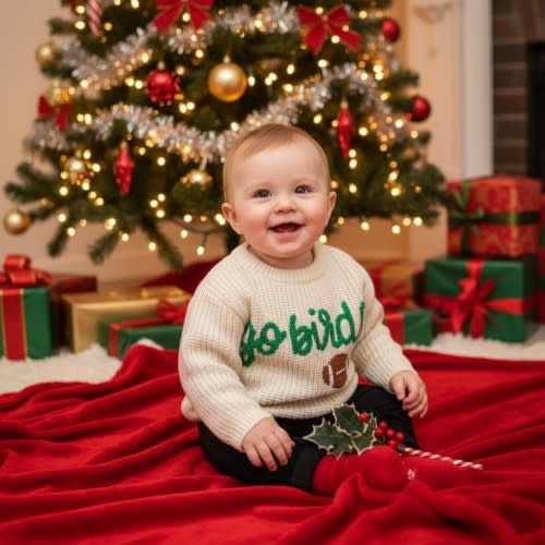 Go Birds Football Baby Sweater - Hand-Knitted Toddler Pullover - Sports-Themed Baby Gift for Boys and Girls