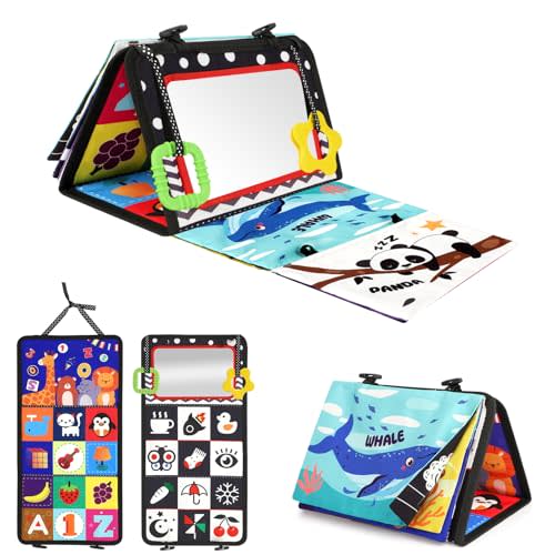 URMYWO Tummy Time Toy - Black and White High Contrast Baby Toys for Newborn - Baby Visual Stimulation Mirror - Montessori Sensory Crinkle Toy for Infant 0-3-6-12 Months - Shower Gift for Boy Girl