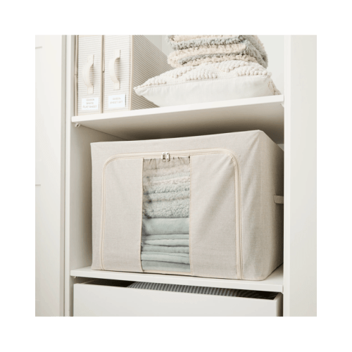 Linen Look Collapsible Box with Window - Extra Large, Beige - Beige - One Size