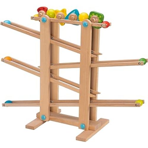Fat Brain Toys Marble Run, Roll 'n Go Wooden Marble Run Back-and-Forth Ball Track, 2 Year Old Toys