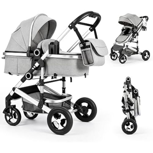 2 in 1 Foldable Stroller for Newborn w/Reversible Seat, Gray
