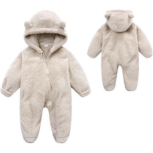 YMYDYFC Baby Fleece Hooded Romper Winter Outwear Jumpsuit Snowsuit Bear Ear Outfits for Boys Girls