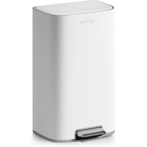 mVm 8 Gal Kitchen Trash Can, Step Trash Can with Lid, Smooth Edge Garbage Bin for Home Office (White)
