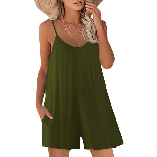 SNUGWIND Womens Casual Sleeveless Strap Loose Adjustable Jumpsuits Stretchy Shorts Romper with Pockets