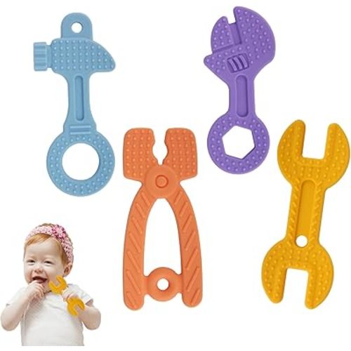 Chuya Baby Teether Toys, Soft Silicone BPA-Free Baby Chew Toy for Babies, Baby Teething Toys for Infant Toddlers, Baby Gift Set, Hammer Wrench Set, Easy To Hold & Clean (4 Pack)