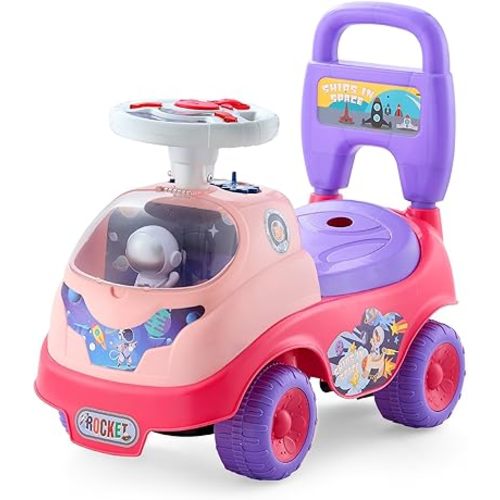 VEVOR Ride On Toddler Push Car, Push Car for Toddler 19 to 36 Months, Kids Ride On Toy with Horn & Music, 48.5 lbs Load Capacity, Under-seat Storage, Foot-to-Floor Walker for Toddlers Boys Girls, Pink