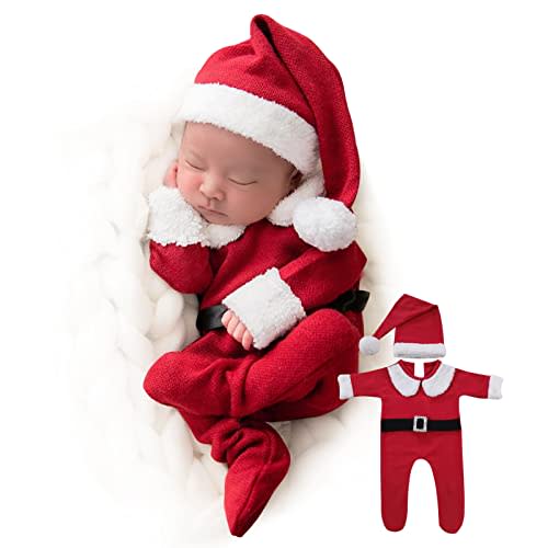 ForBaysy Newborn Baby Christmas Photo Props Outfit Infant Boys Girl Photoshoot Costume Red jumpsuit With Xmas Hat