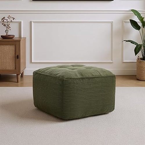 Round Pouf Ottoman Foot Rest,26 x 26 Corduroy Stuffed Pouf for Chair,Foam Filled Foot Stools Ottomans for Living Room,Green
