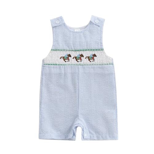 Ayalinggo Toddler Western Baby Boy Clothes Horse Riding Embroidery Smocked Jumpsuit Sleeveless Romper Spring Summer Outfit