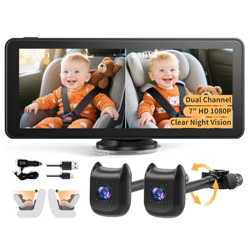 Dual Car Camera Baby Monitor with 6.9" Split Screen-1080P HD Carseat Camera for 2 kids with 360° Full Rotation-Night Vision, Auto-detail Enhancement, 2 Power Ways, Easy Install, for Twins & Siblings