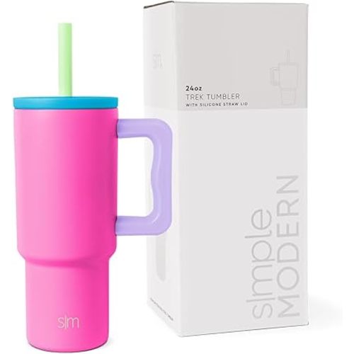 Simple Modern Kids 24 oz Tumbler with Handle and Silicone Straw Lid | Spill Proof and Leak Resistant | Reusable Stainless Steel Bottle | Gift for Kids Boys Girls | Trek Collection | 80s Mix