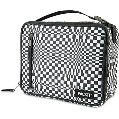 PackIt Freezable Classic Lunch Box, Checked Out, Built with EcoFreeze Technology, Collapsible, Reusable, Zip Closure With Zip Front Pocket and Buckle Handle, Perfect for School Lunches