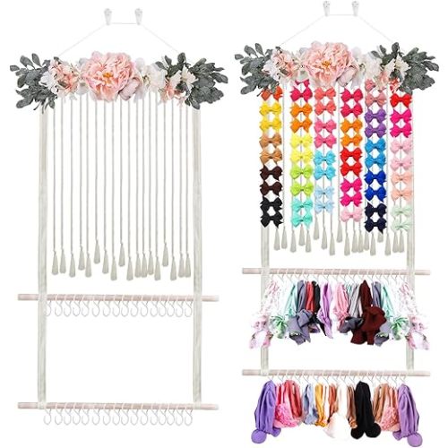 Headband Holder for Girls Hair Bows, Large Capacity Baby Headbands Organizer Storage Hair Clips Hanger Storage Flower Crown Bow Holder Wall Door Hanging Decor for Nursery Room