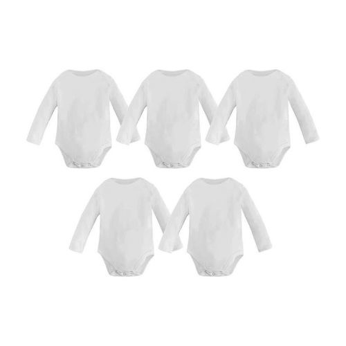 Studio 3 Infant Boy's and Girl's 100% Cotton 5 Pack Bodysuits, Long Sleeve-White, 0/3 Months