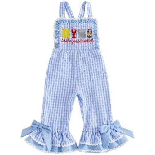 Mothers Day Outfit Baby Girl Overalls I Love My Mom Romper Gingham Bell Bottom Suspender Jumpsuit