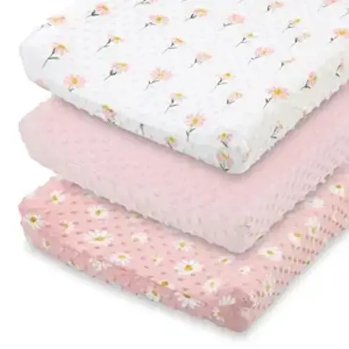 The Peanutshell Baby Changing Pad Covers Girl, Minky Changing Table Sheets for Girls, Pink Floral Nursery Decor, Boho Sunflower Daisy