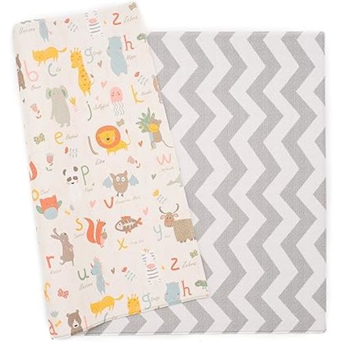 Baby Care Play Mat (Large, Zig Zag - Grey) 82'' x 55'' Original One-Piece Reversible Rollable Waterproof Play Mat for Infants, Babies, Toddler, and Kids