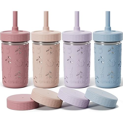 Fimibuke Toddler Cups Spill Proof, 12 OZ Stainless Steel Sippy Cups for Kid