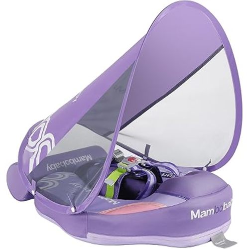 Mambobaby Float with Canopy and Tail New Upgraded Non-Inflatable Baby Pool Float Mambo Float Swim Trainer Solid Infant Swim Float Adjustable Pearl Foam Baby Swim Ring