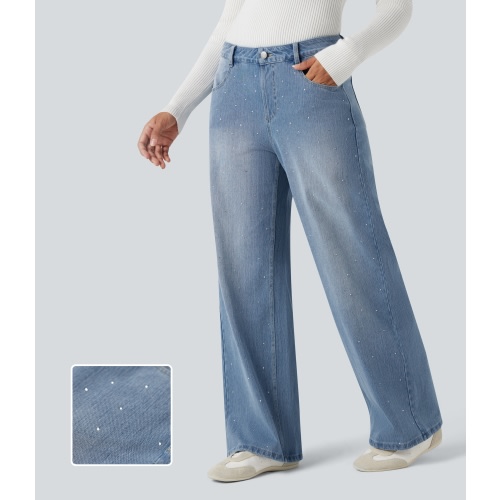 Halara Flex™ High Waisted Rhinestone Casual Jeans with Pockets
