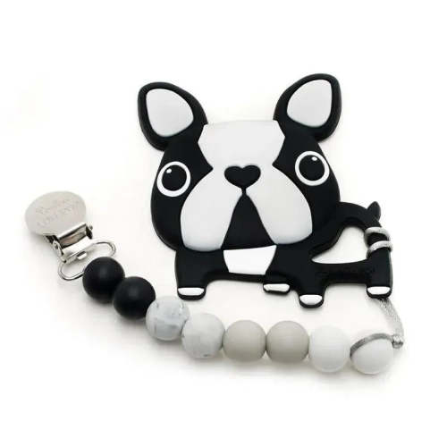Loulou Lollipop - Silicone Teether With Clip Boston Terrier, Black