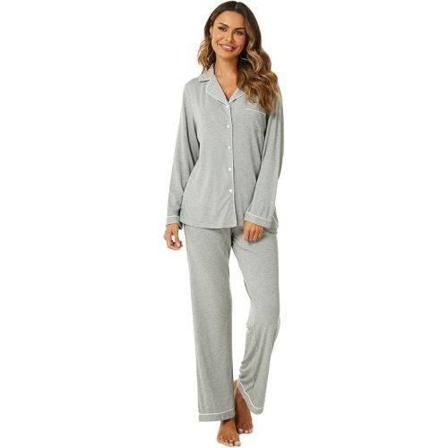 Aamikast Women's Pajama Sets Long Sleeve Button Down Sleepwear Nightwear Soft Pjs Lounge Sets
