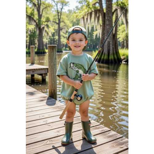Personalized Bass Fishing Bubble Romper | Baby Boy Summer Outfit