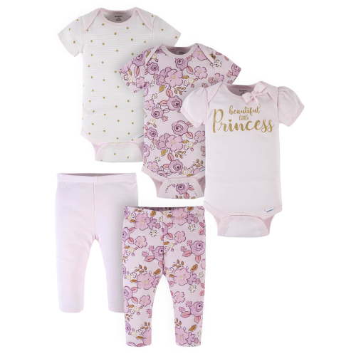 Gerber Baby Girl Bodysuits & Pants Outfit Set, 5-Piece, Newborn-12 Months