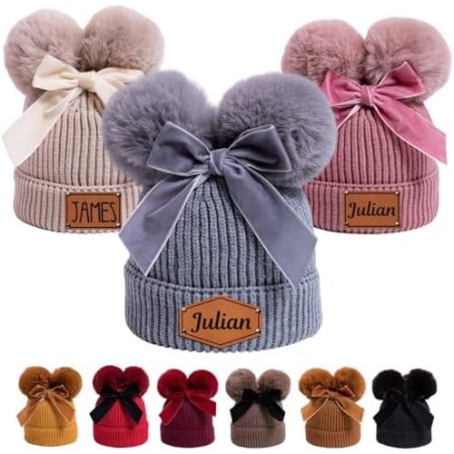 Personalized Name Newborn Beanie Hat Custom Infant Baby Bear Warm Hats Personalized Winter Knit Hats for Boys Girls
