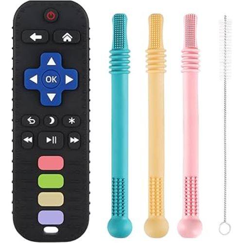 Teething Toys for Babies 0-6 6-12 12-18 Months Bpa Free Teething Sticks and Remote Teether for Babies Baby Sensory Chew Toys for Infants 0-18 Months