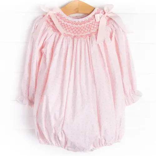 Bow Me Away Smocked Bubble, Pink – Stitchy Fish