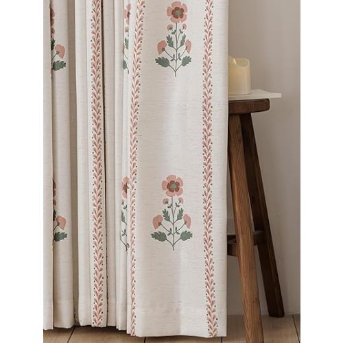 Pinch Pleated Nursery Curtains Luxury Pink Sheer Floral Curtains for Girls Room Bedroom Living Room - 84 Inch Length Modern Farmhouse Floral Printed Drapes with Hooks - 2 Panels Set