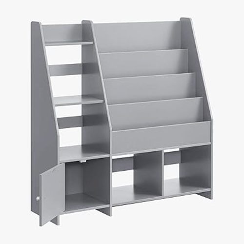 Modern Rounded Edge Wooden Kids Bookshelf with Storage Cabinet, Book Organizer Storage Shelves for Bedrooms, Playrooms, and Nurseries, Gray