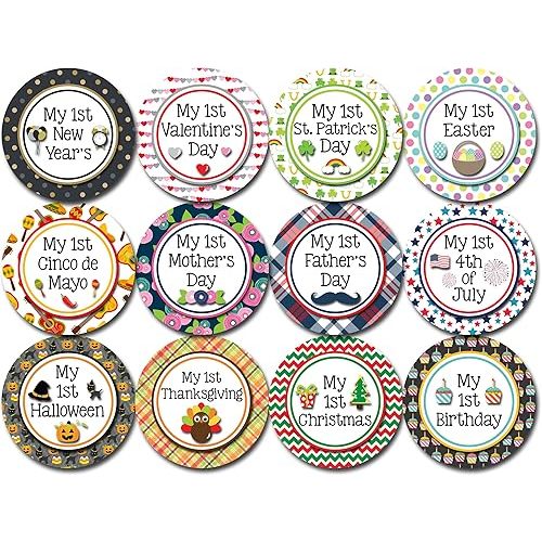 My First Holiday Baby Stickers Milestone Christmas, Birthday, Halloween, Easter, Thanksgiving Baby Sticker (Holiday 2)