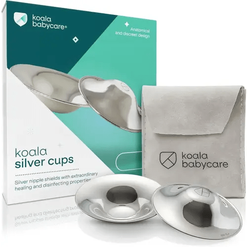 Koala Babycare The Original Silver Nursing Cups - Nipple Shields for Breastfeeding Newborn - Breastfeeding Essentials - Protect and Soothe - Tri-Laminate Silver - Standard Size